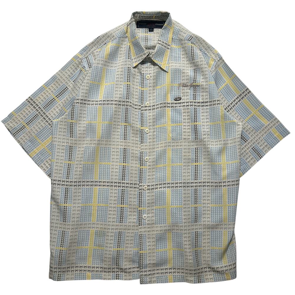 VTG PHAT FARM Plaid Short Sleeve Button Down Shirt Men’s XL Blue Yellow